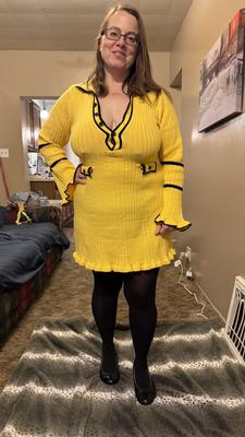 Cum whore hotwife in her new yellow dress