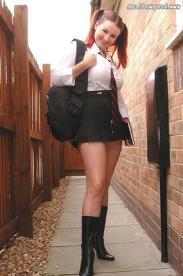 . Lorna Morgan. Dressed as a schoolgirl.