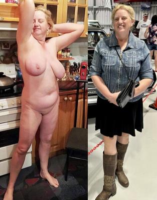 Jacqui gekleidet und nackt